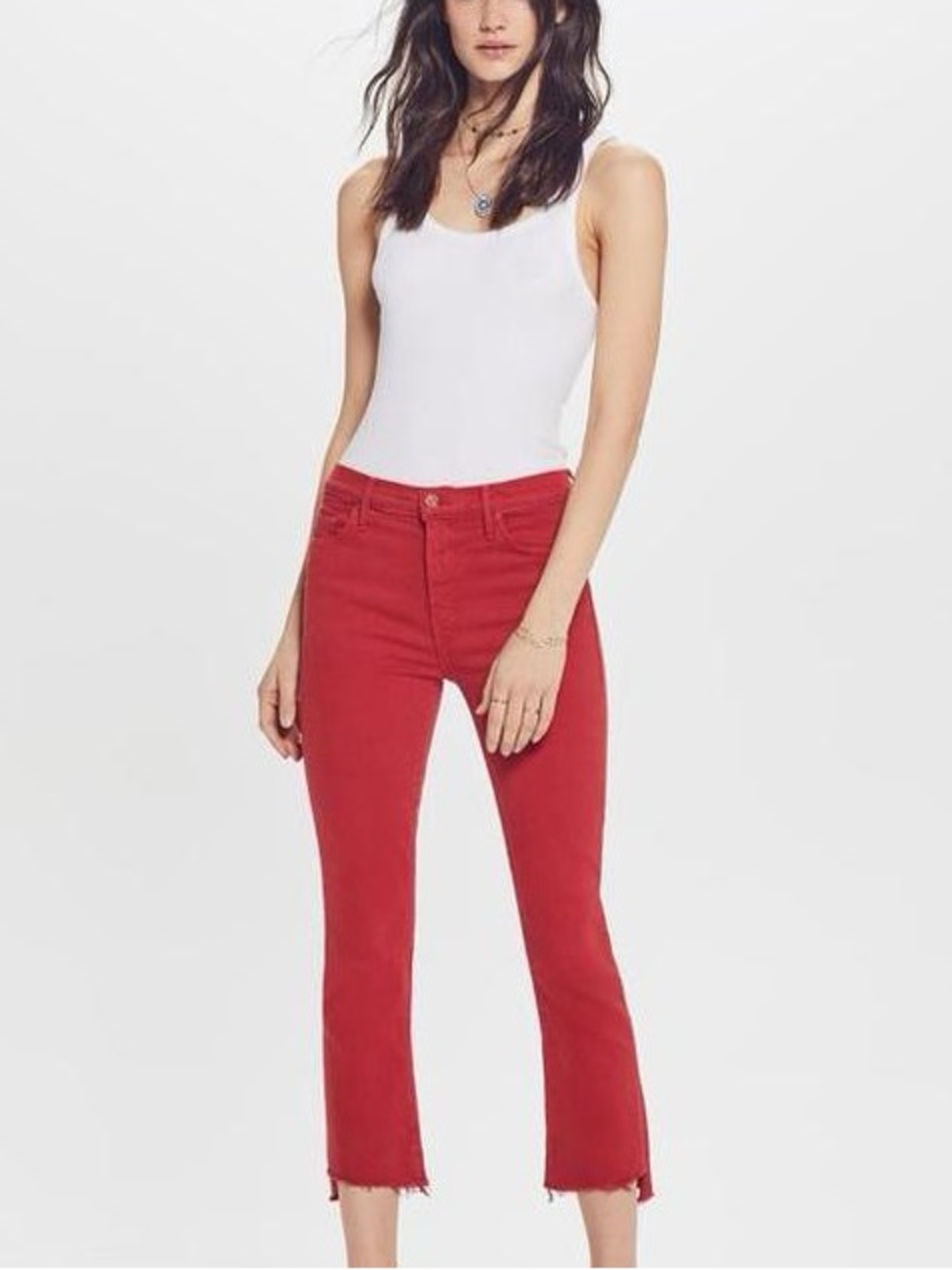 New MOTHER The Insider Crop Step Fray New Years Red Size 32
